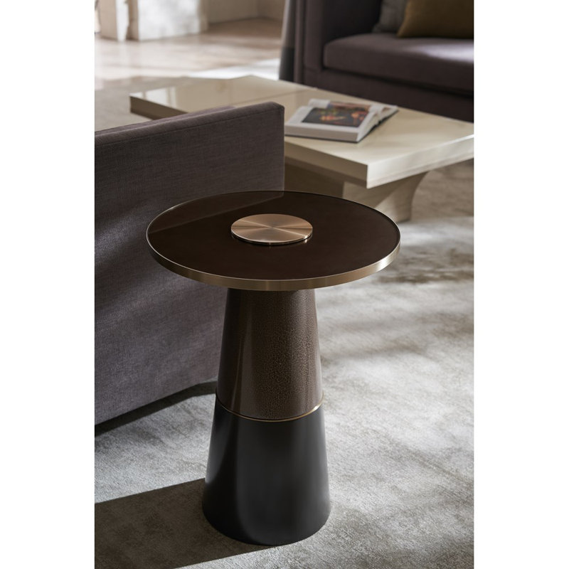 Aperture Glass End Table, Brushed Gold, Forest Craze/Seal Skin