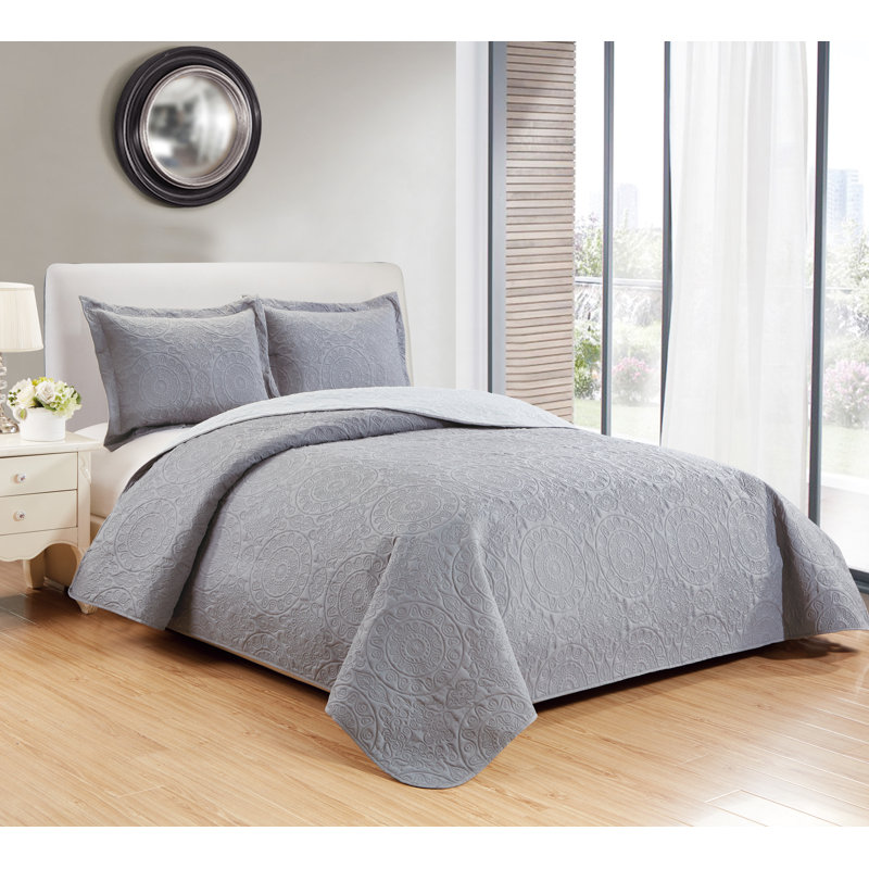 Ensemble de couvre-lit réversible 3 pièces Abbegail, Très grand, gris