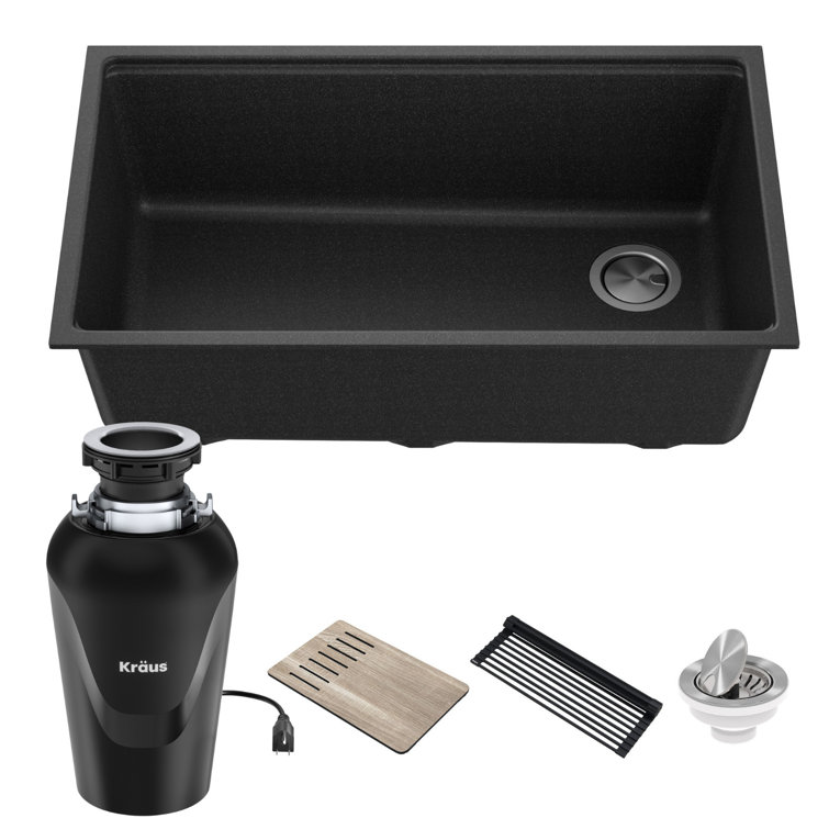 KRAUS 32-in. Bellucci Workstation Composite Kitchen Sink with WasteGuard™ Garbage Disposal