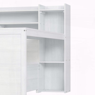 Lit de jour simple en bois avec tablettes de rangement, lit gigogne et bureau d'étude, blanc antique
