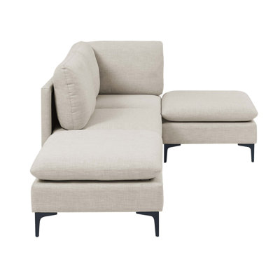 Linen Upholstered Modular Sectional With Metal Legs