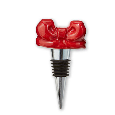Very Merry Bow Bottle Stopper Red Ceramic Everyday