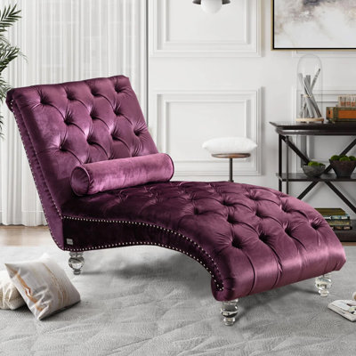 Danuta 29" Wide Armless Upholstered Tufted Chaise Lounge Chair with Lumbar Pillow and Nailhead Trim by Rosdorf Park