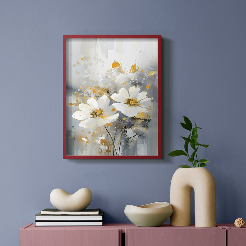 Série FLORAL CDXI - reproduction encadrée de qualité supérieure - prête à être accrochée - aucun clou requis, Rouge