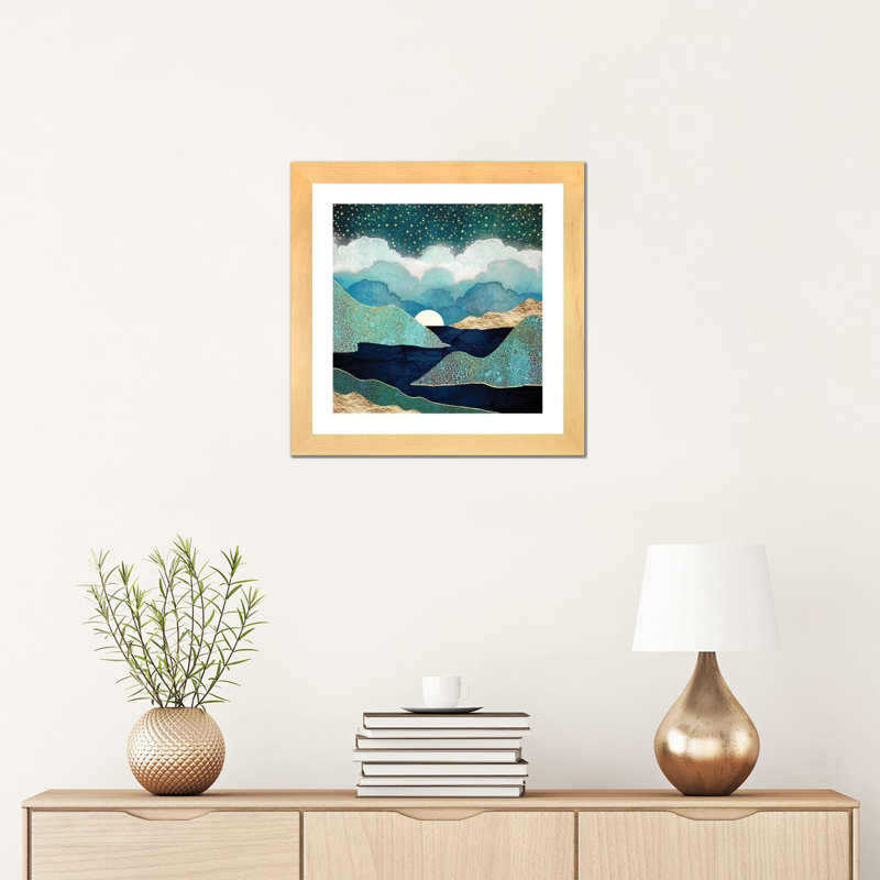 Ocean Clouds - impression d'art graphique, 16" H x 16" W x 1" D, Beige Wood Framed Paper, Blanc