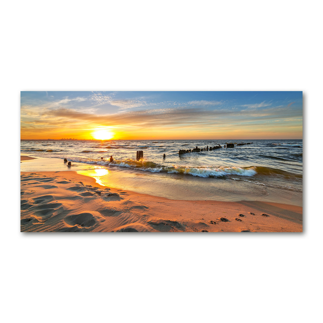 Leinwanddruck - Wandkunst - Drucke auf Leinwand - 120X60 Bildmotiv: Sonnenuntergang Strand