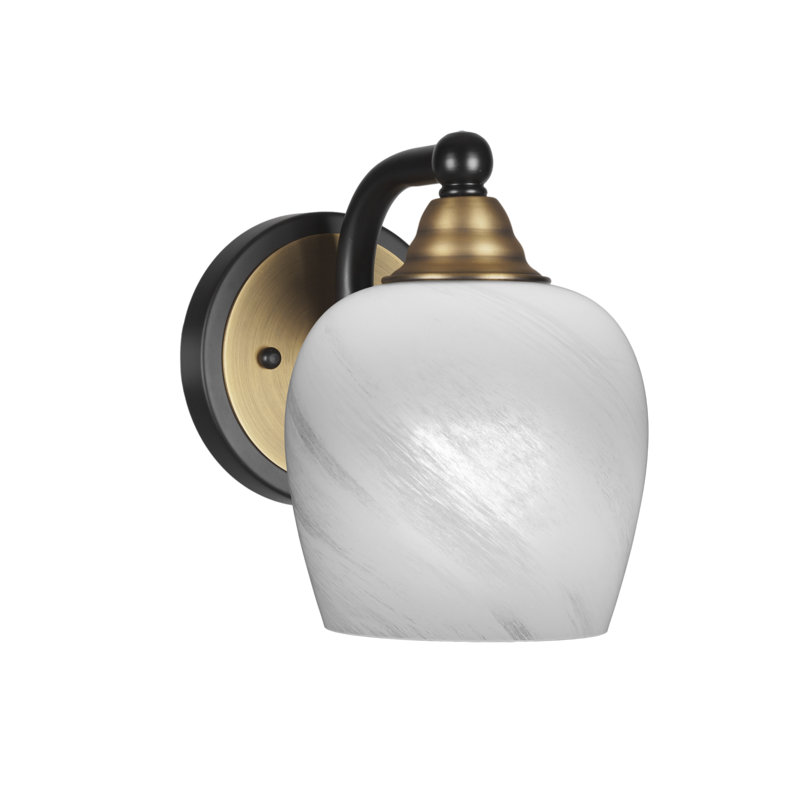 Applique murale Michell avec verre de marbre blanc de 5,75 po, Noir mat/nickel brossé, Bell Shape