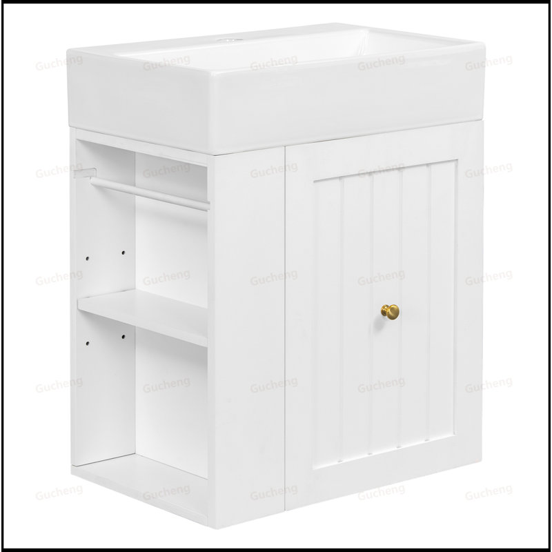 Petit meuble-lavabo en bois aggloméré de 20 po avec lavabo en céramique, Blanc