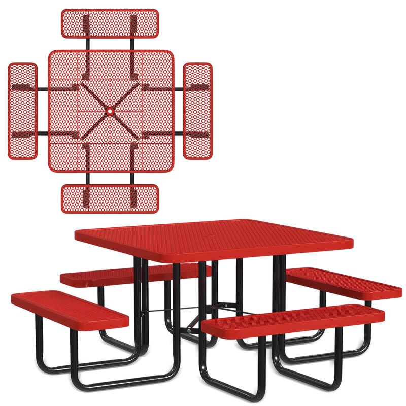 Table de pique-nique d'extérieur carrée 46 po avec 4 sièges Leisure Craft, Rouge
