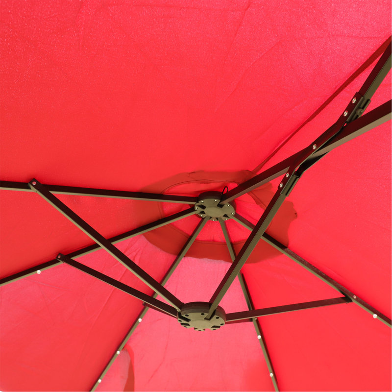 Grand parasol rectangulaire double 15 x 9 pi pour l'extérieur avec lumière et base, Rouge