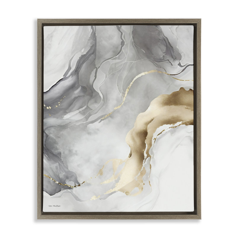 Art mural marbré gris et glam sur toile par Seven Trees Design, Cadre flottant orme Montalcino, H 21 po x l 17 po x P 1,7 po