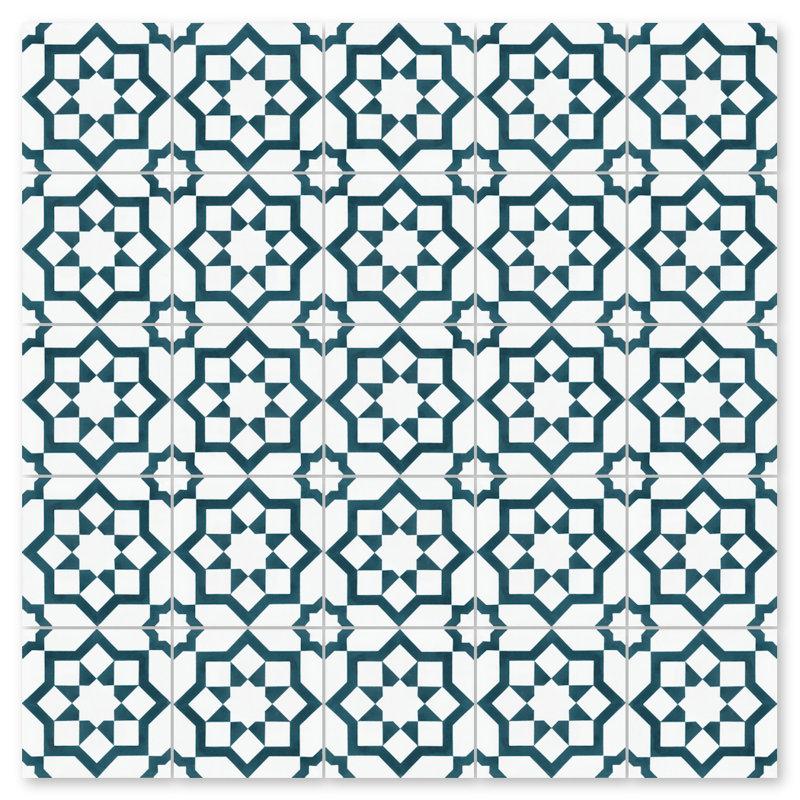 Luqa Aegean & White (16mm) 8" x 8" Straight Edge Cement Patterned Wall & Floor Tile