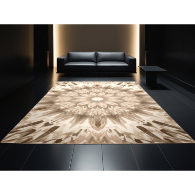 Machine Washable Patterns And Textures Posh & Luxe Starburst Rug in Brown – Beige Binding