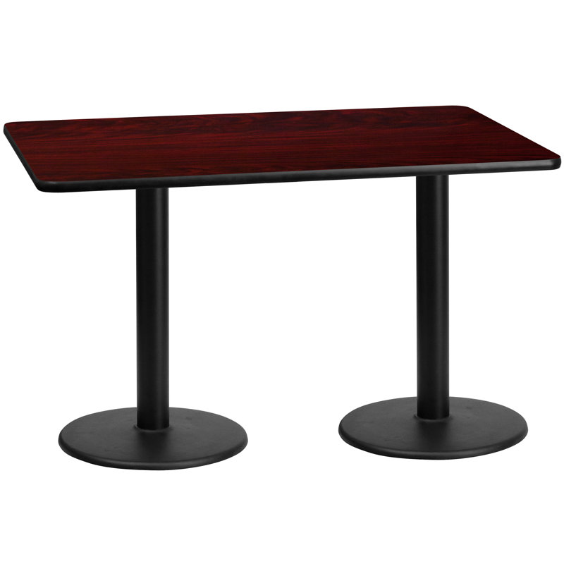 Stephine 30'' x 60'' Rectangular Laminate Table Top with 18'' Round Table Height Bases, Mahogany
