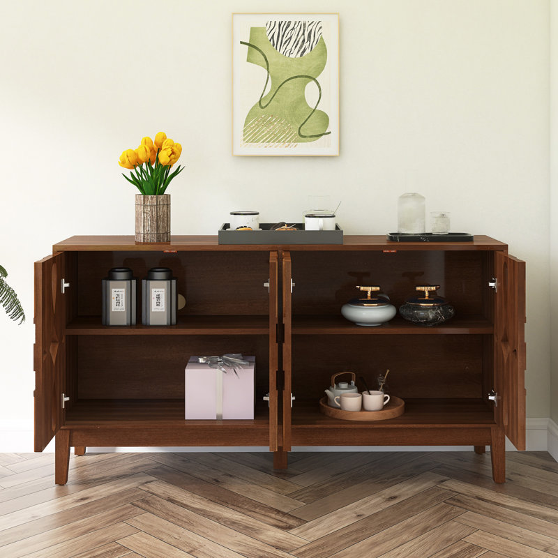 60.5" Mid Century Modern Sideboard Buffet Cabinet With Storage, Brown