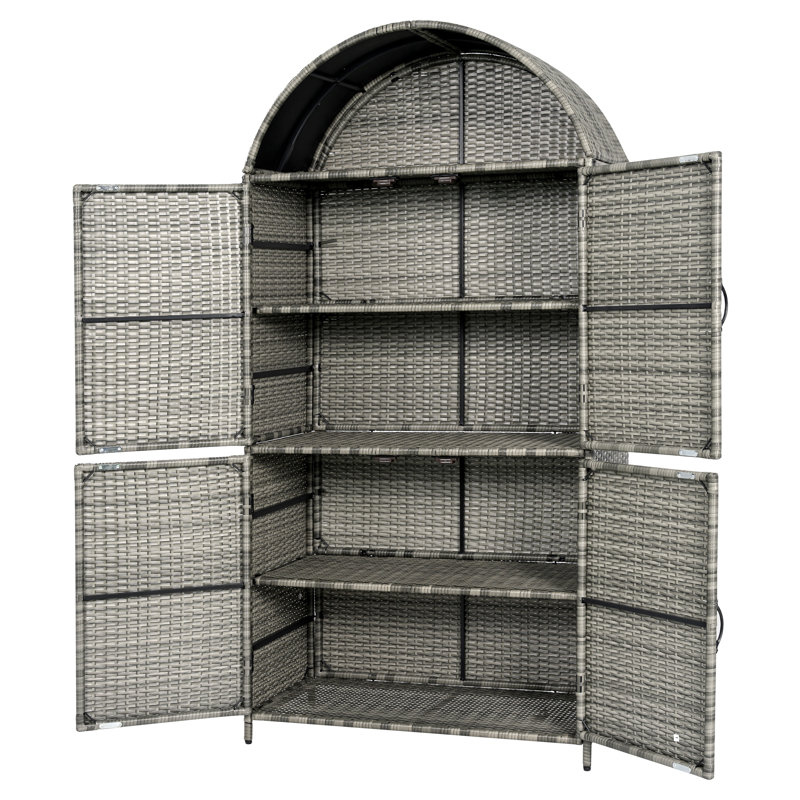 Wicker Outdoor Storage Cabinet For Garden, Backyard, Porch, Gray
