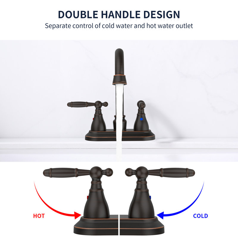 Robinet de lavabo de salle de bain bronze huilé - poignée rotative 90, trou de tige de levage résistant à la corrosion, écoénergétique