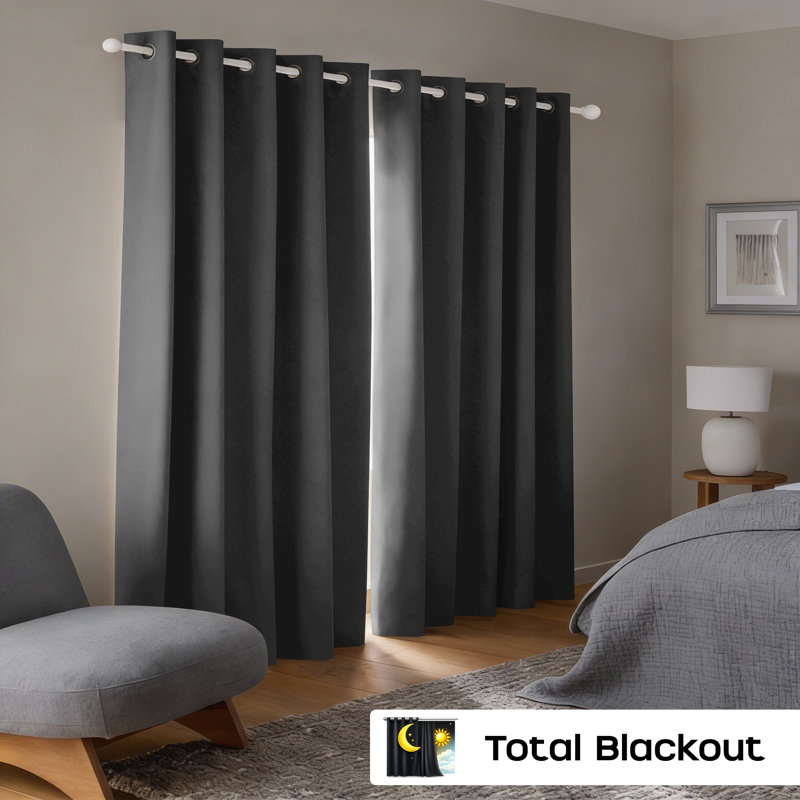 260 GSM Thermal Blackout Eyelet Curtains, 167cm Width x 228cm Drop, Dark Grey