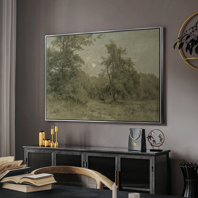 Paysage rétro - DCVII - Toile tendue avec châssis, H 17 po x l 25 po x P 2 po, Toile argentée avec cadre flottant