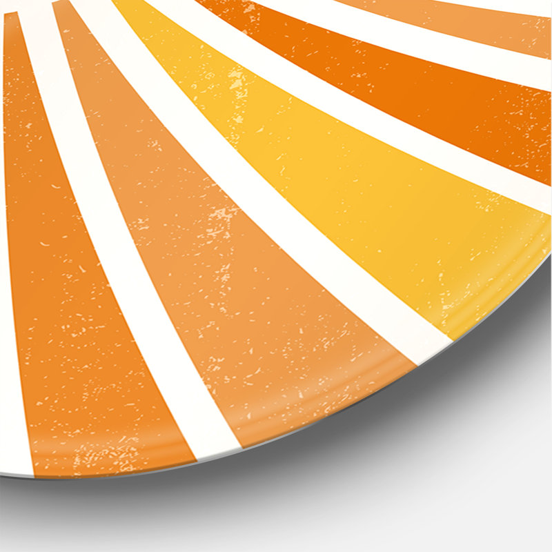 Rayons de soleil orange minimaliste lumineux et brillant I - art mural moderne en métal, H 11 po x l 11 po x p 1 po