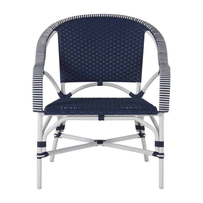 Savoy Patio Chair with Cushions, No Welt, Chalk/White/Navy, Rollo Chambray