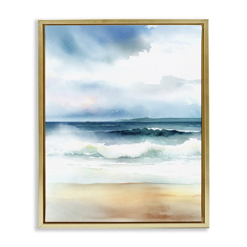 «Rolling Seaside Waves», art mural encadré par Steve Hunziker, Cadre flottant métallique doré, H 21 po x l 17 po