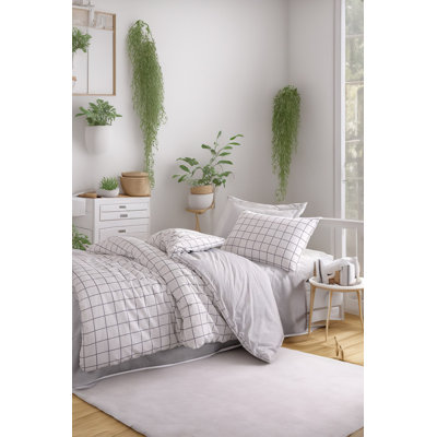 Premium Single Quilt Cover Set, Grey & White, 53.1 x 78.7 inches | 65% Cotton / 35% Polyester, 120 Thread Count | Machine Washable, Envelope Pillowcase & Button Closure Duvet Cover | Soft, Durable & Stylish Bedding