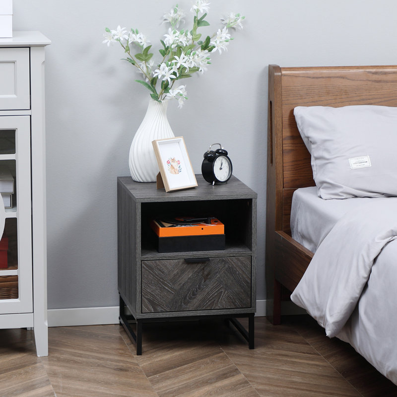 40cm W Engineered Wood Bedside Table, Grey