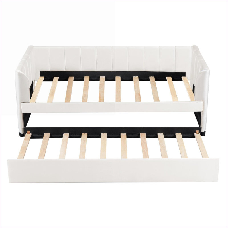 Lit de jour simple en velours beige avec revêtement gigogne
