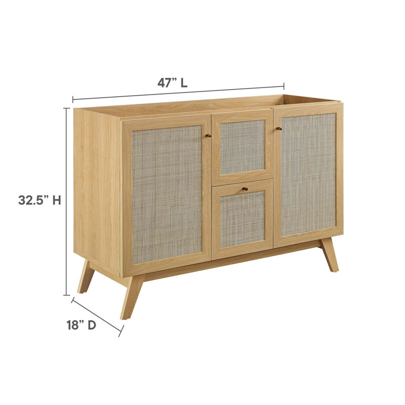 Soma 47'' Oak Freestanding Double Bathroom Vanity with Rattan Weave