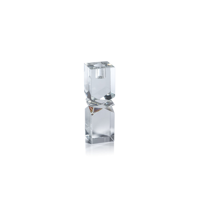 Crystal Tabletop Candlestick, Plain Clear, 6.5" H x 2" W x 2" D