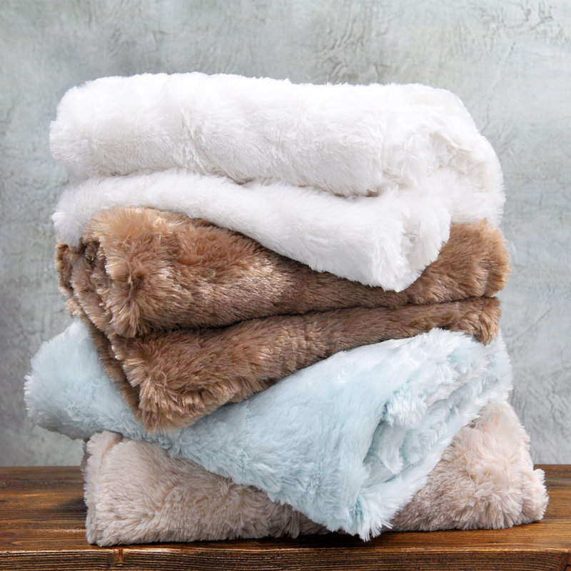 Ivory Reversible Faux Fur and Fleece Throw Blanket