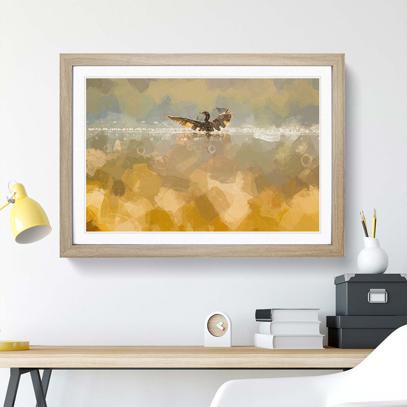 Ducks Wings in Abstract - Picture Frame Graphic Art Print, 62cm H x 87cm W x 2cm D, Oak Framed
