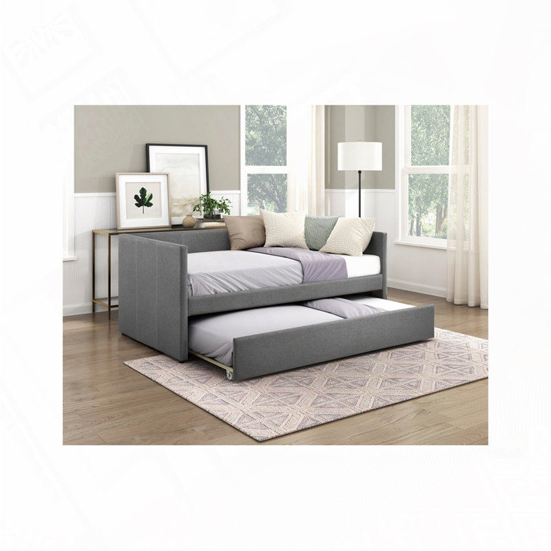 Faux Leather Upholstered Daybed with Trundle, Dark Gray