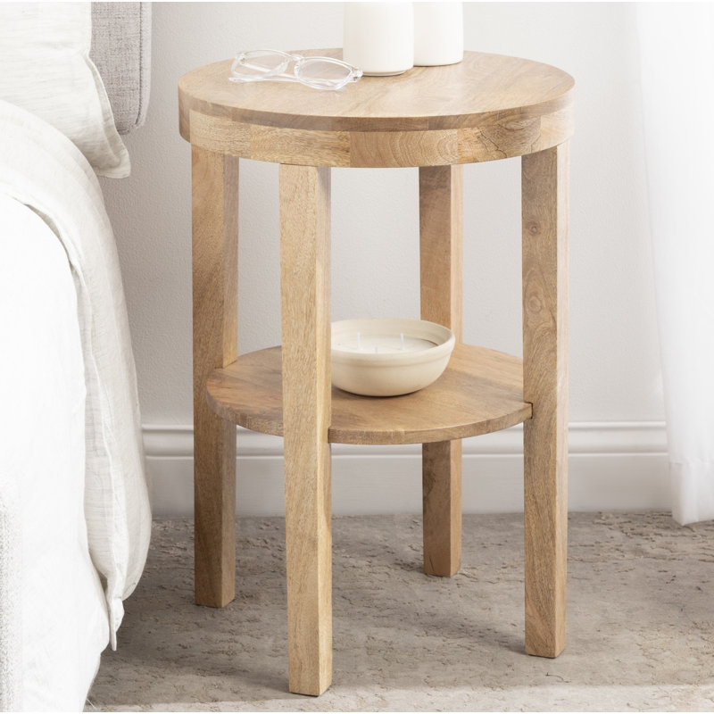 Solid Wood End Table, Natural Wood