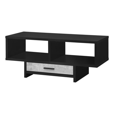 Ember Coffee Table, 42 Inch Rectangular, 1 Drawer, 2 Compartments, Black -  Benjara, BM320397