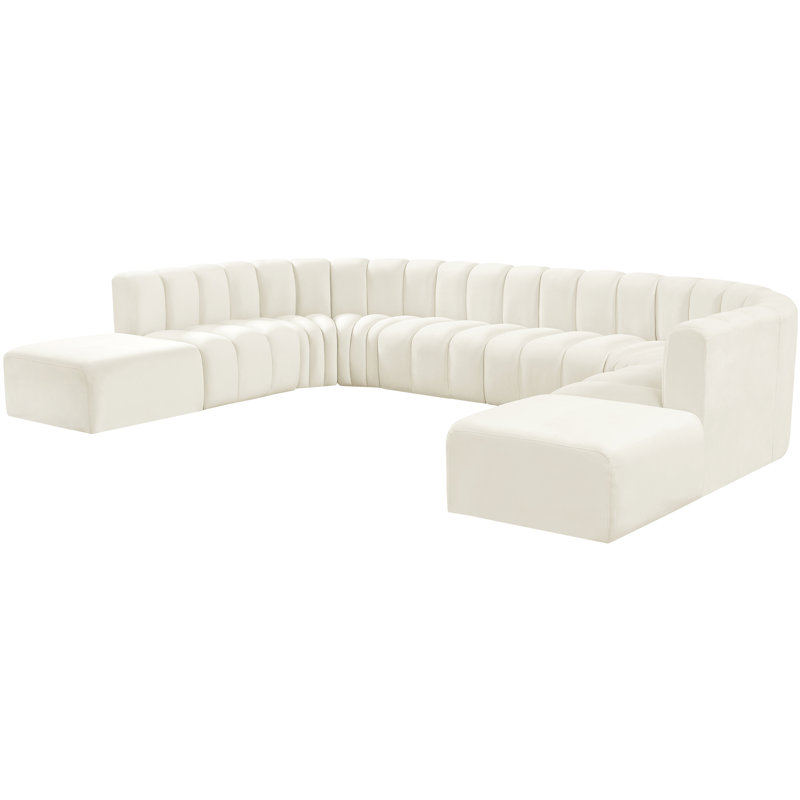Hurlburt Upholstered Curved Sectional with Ottoman Reversible, Cream Velvet