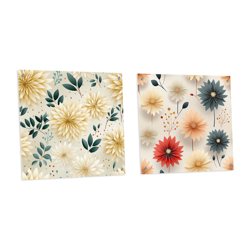 Oeillets fleurs de mandalas, motif bohème I - ensemble d'art mural en acrylique sur verre floral, H 30 po x l 61 po