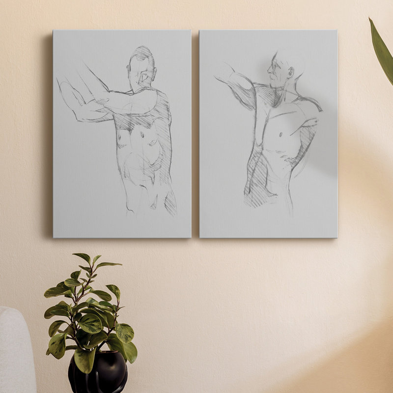 Toile tendue mâle sur châssis «Torso S Croquis III» - prêt à être accroché, H 18 po x l 24 po x P 1 po