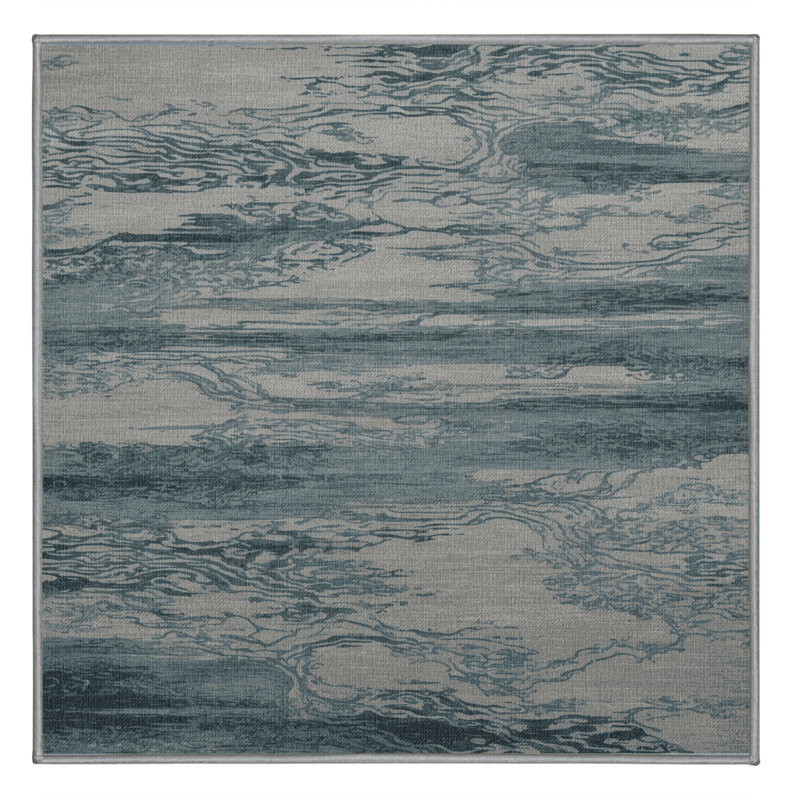 Machine Washable Abstract Gray Area Rug, Square 8'