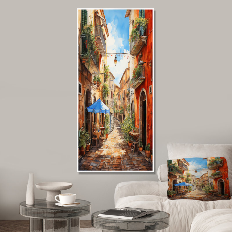 «Italian Village Essence 1», art mural Italie, Cadre flottant blanc, H 60 po x l 28 po x P 1,5 po