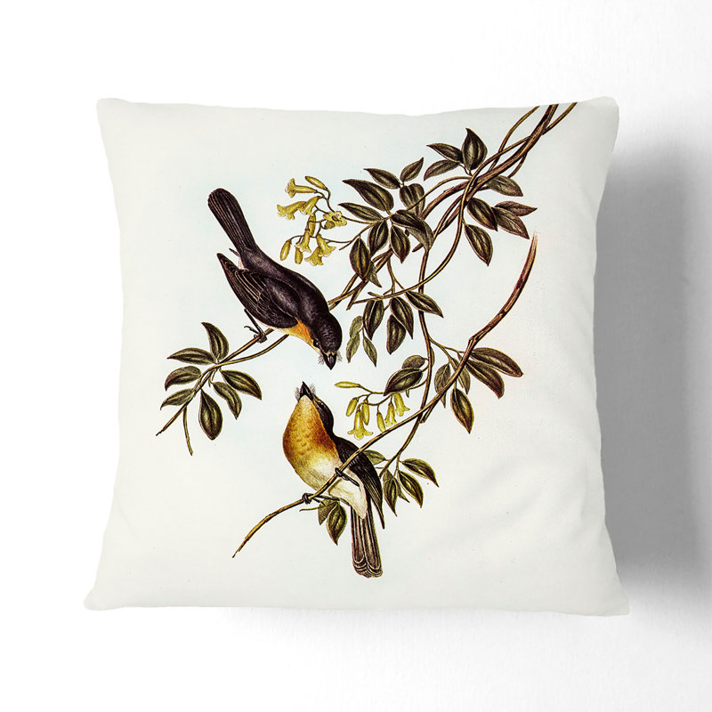 Broad-Billed Flycatchers Square Throw Cushion, 40cm H x 40cm W x 15cm D, Black