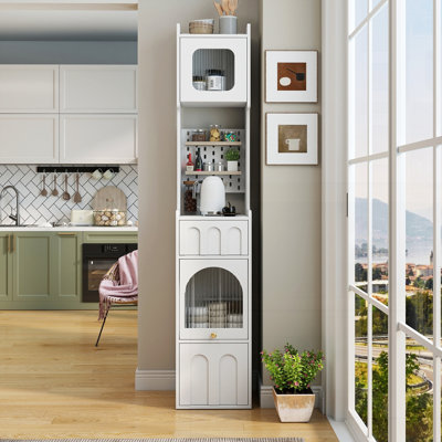 Armoire de rangement pour salle de bain de 180 cm de hauteur, avec 1 porte et 2 tiroirs