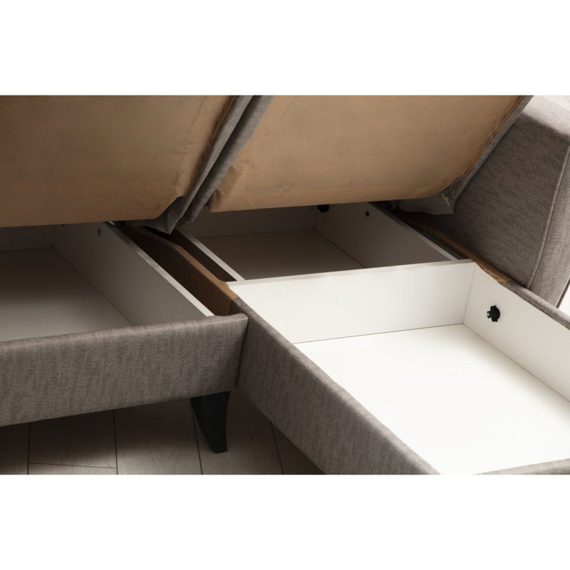 Canapé-lit d'angle Laquieta, 100 % polyester gris clair