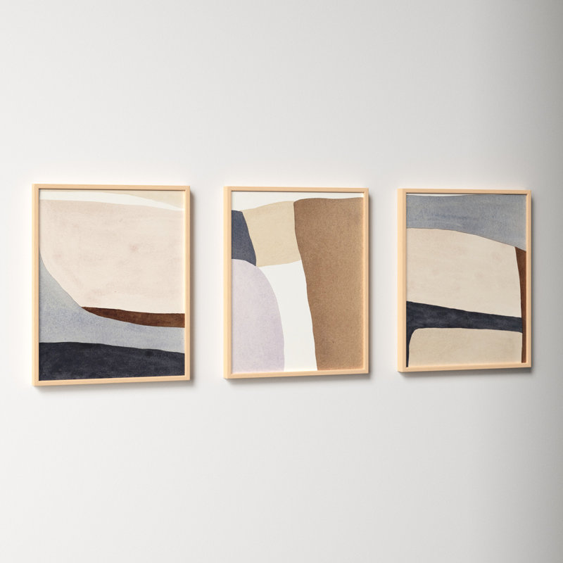 Divided " Divided By 3 In Blue " by Julia Balfour 3 - Pieces, 38" H x 90" W, Brown