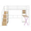 Lit mezzanine double avec bureau et escalier de rangement, lit mezzanine en métal avec éclairage DEL, lit mezzanine haut avec garde-robe et tablettes-1221089590