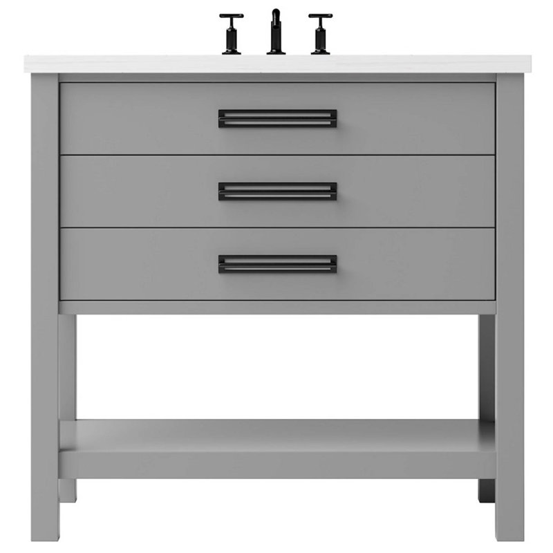 Kiawah Three-Drawer Single Bath Vanity, Platinum Gray, Matte Black, 30"