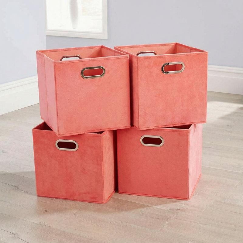 Pack of 4 Folding Soft Storage Utility Cube Basket Boxes, Pink