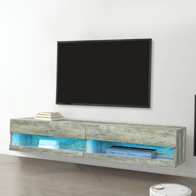 Meuble télé flottant mural Alaziah, meuble télé 80 po avec 20 DEL couleur