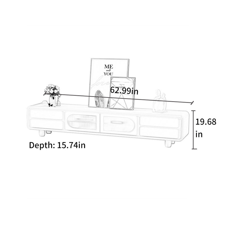 Creamy Style TV Stand with Piano Lacquer, 62.99"